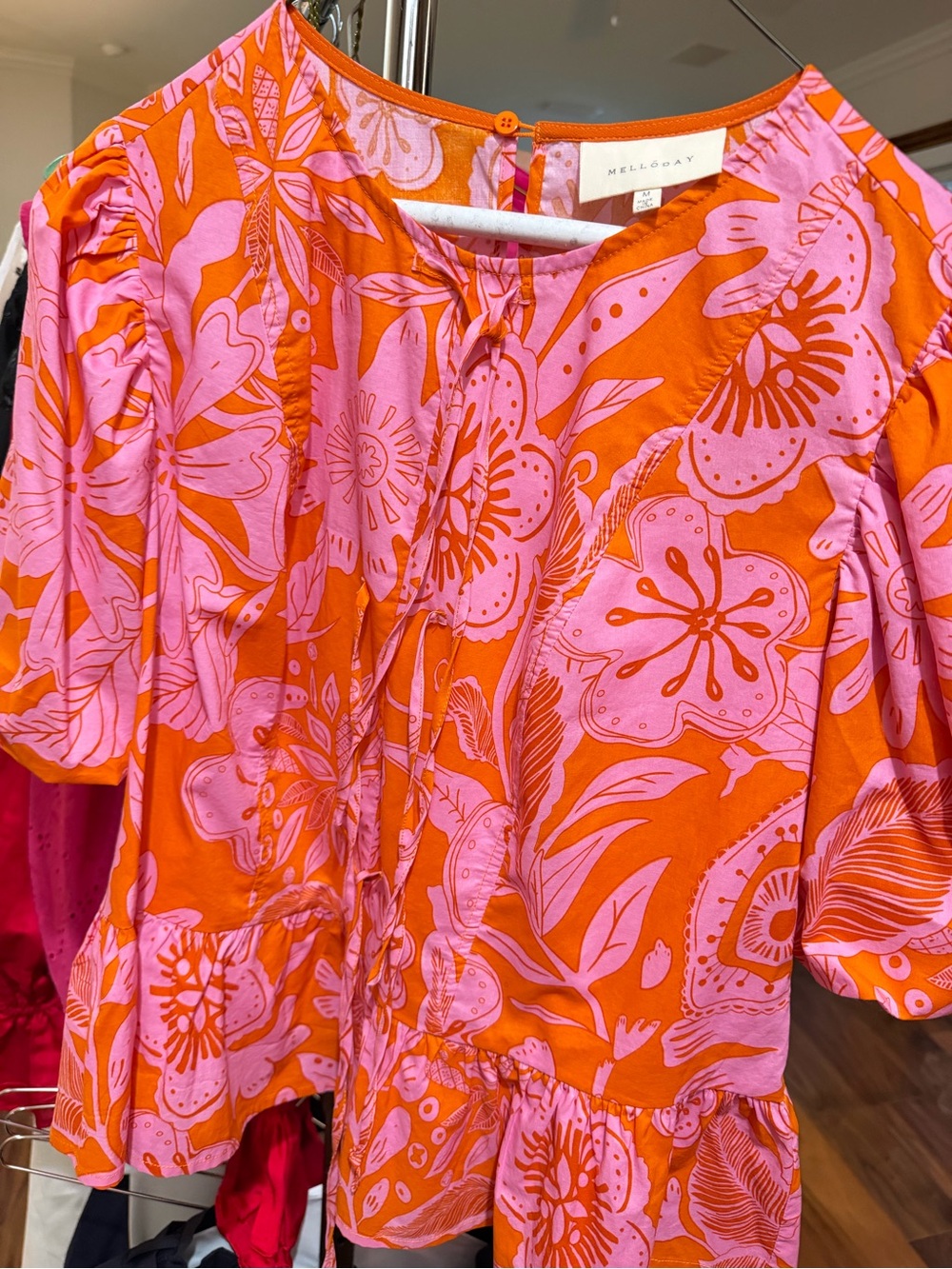 Women's Floral Peplum Blouse in Pink & Orange